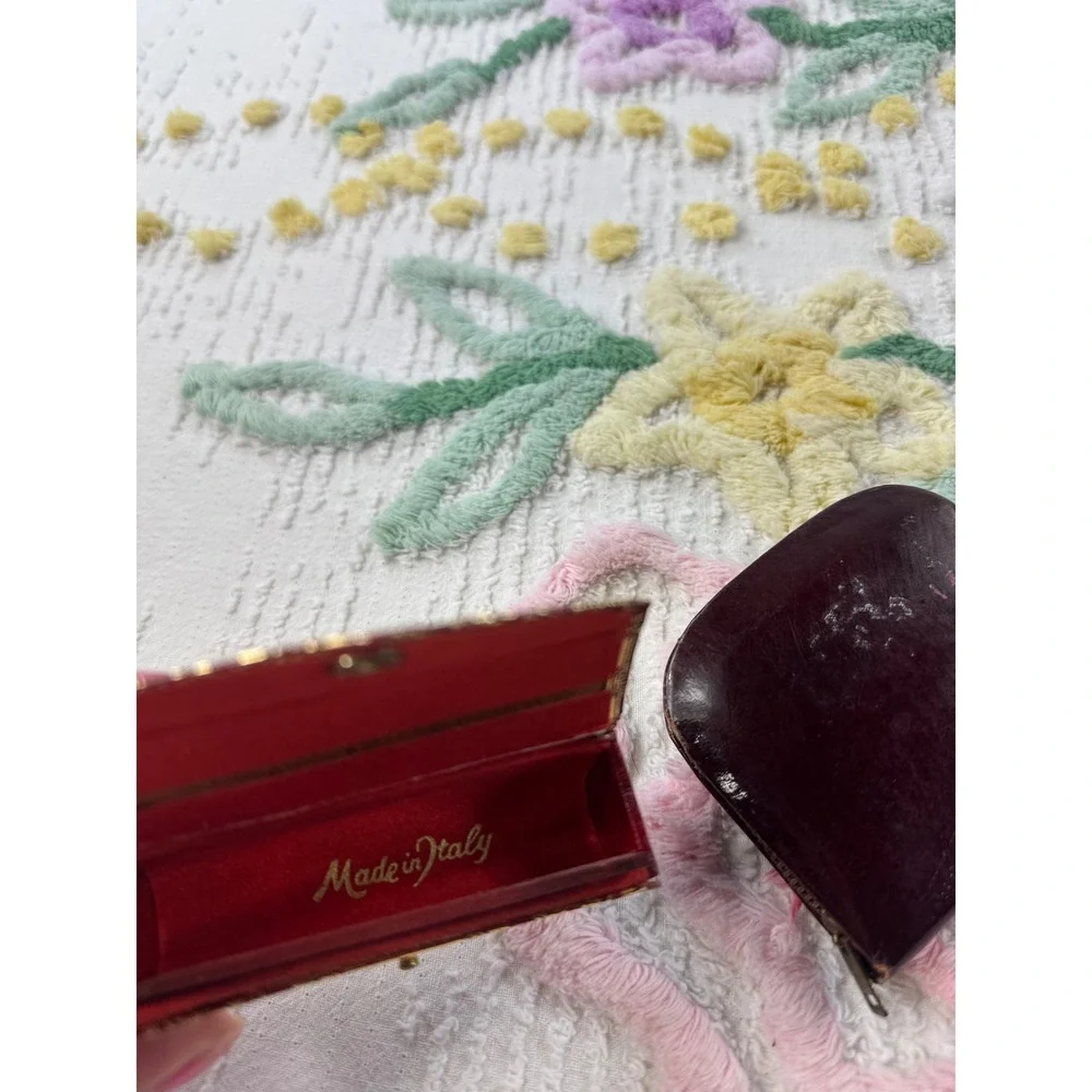 Vintage Italian Coin Purse Lipstick Holder Set Ornate Gold‎ Red